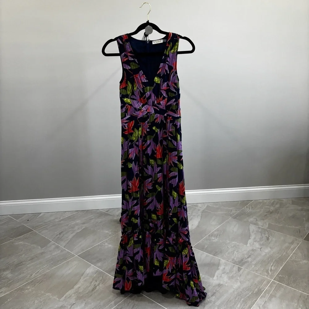 Ramy Brook Spring Navy Paradise Floral Miles High-Low Maxi Dress Size 00